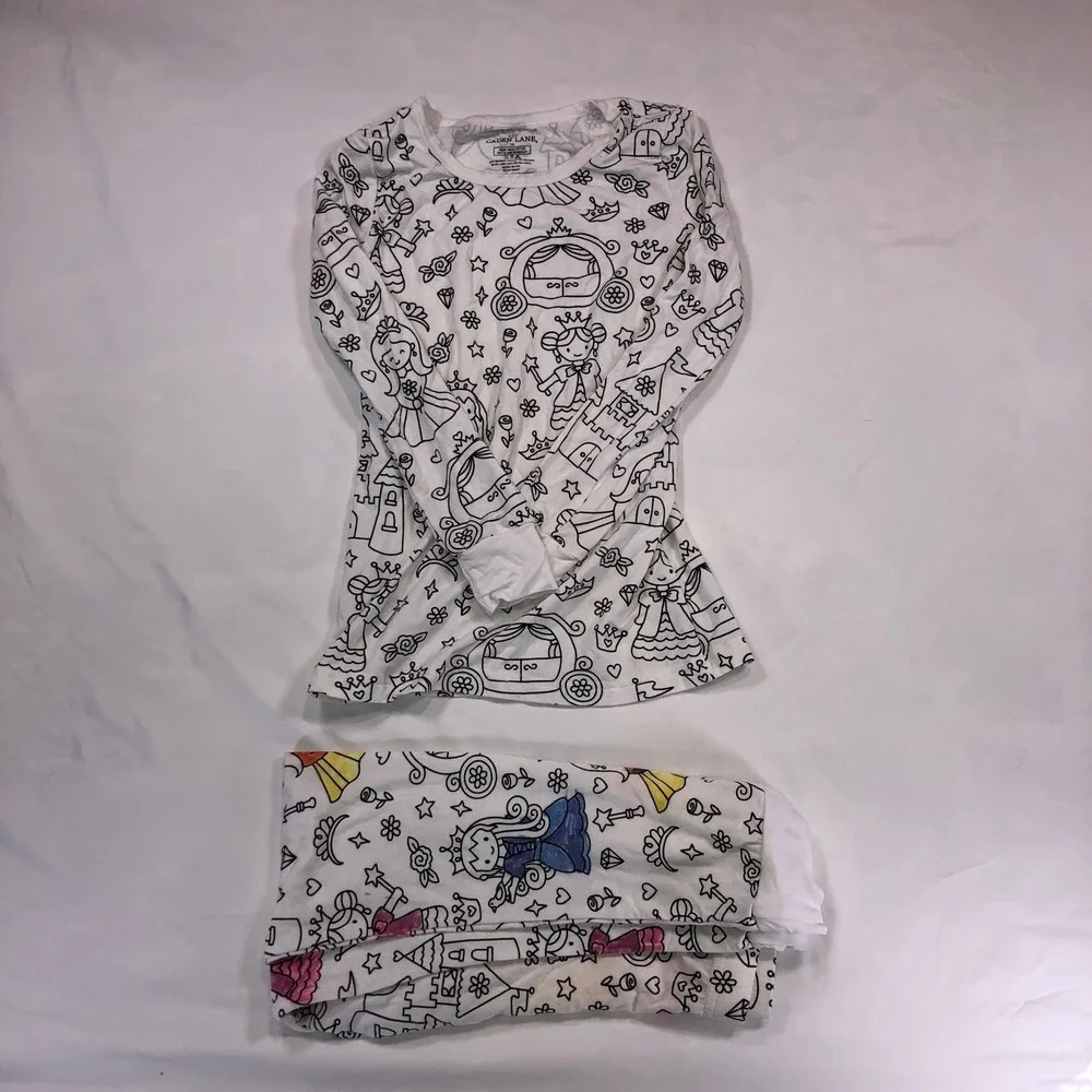 Caden Lane Kids Princess Bamboo Pajama Set White Black Size 7/8 Snug Fit